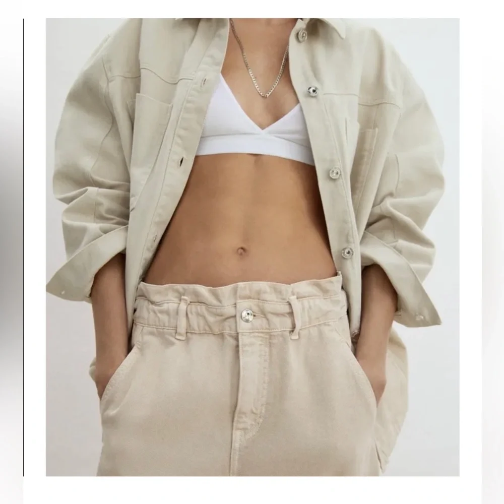 Zara White Paperbag Waist Trousers Jeans Size 10 - Picture 12 of 12